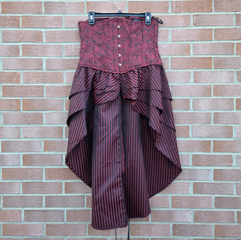 Vintage Goth Red Black brocade Gothic Corset Skirt Size XL